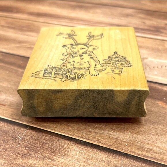 VERY HTF GREAT IMPRESSIONS G21 DOG W ANTLERS WOOD MOUNTED RUBBER STAMP DALMATION - Picture 3 of 4